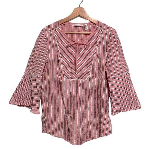 Isaac Mizrahi Live! QVC Striped Split Neck Tunic Women’s Size 6 Pink White - Picture 1 of 7